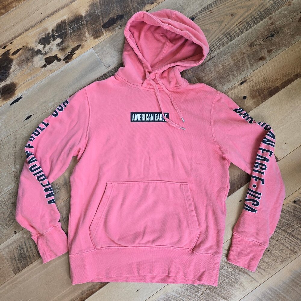 AE American Eagle Pink Hooded Logo Sweatshirt Size Small